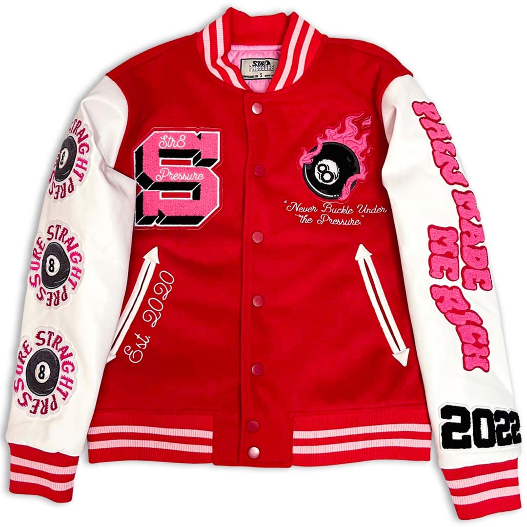 STRAWBERRY V2 VARSITY JACKET – Straight Pressure